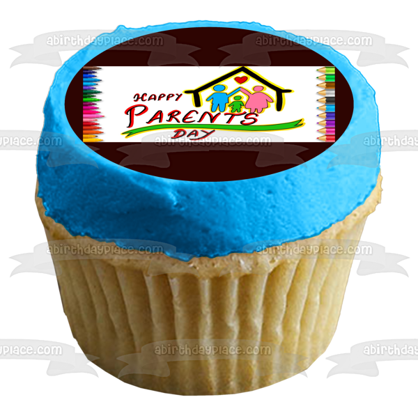 Feliz día de los padres, familia y corazones, decoración comestible para tarta, imagen ABPID57702 