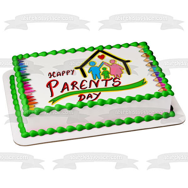 Feliz día de los padres, familia y corazones, decoración comestible para tarta, imagen ABPID57702 