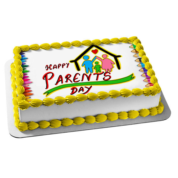 Feliz día de los padres, familia y corazones, decoración comestible para tarta, imagen ABPID57702 