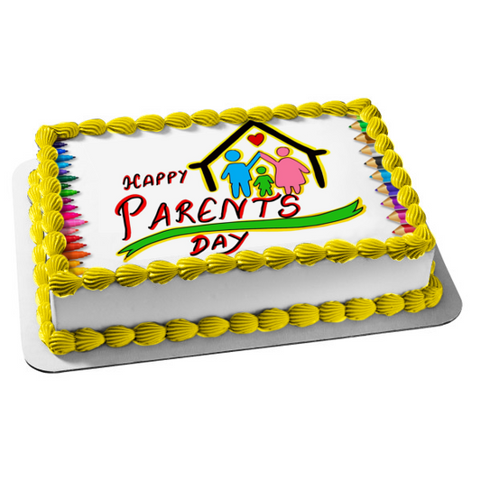 Happy Parents Day Family and Hearts Edible Cake Topper Image ABPID57702