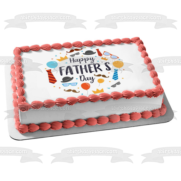 Feliz día del padre Sombreros Globos Gafas y corbatas Adorno comestible para tarta Imagen ABPID57697 