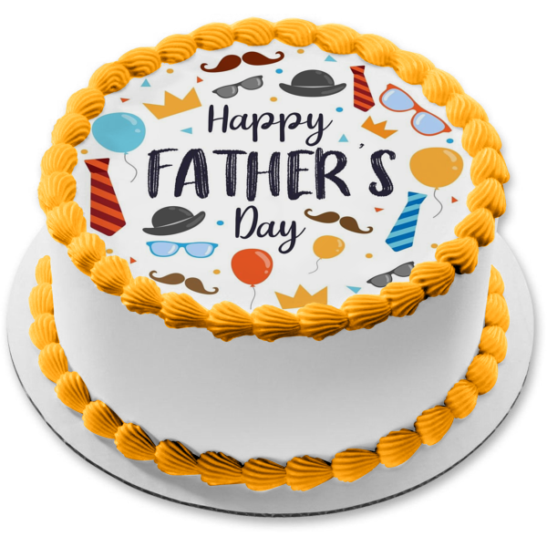 Feliz día del padre Sombreros Globos Gafas y corbatas Adorno comestible para tarta Imagen ABPID57697 