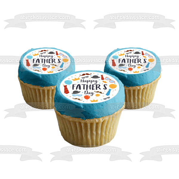 Happy Father's Day Hats Balloons Glasses and Ties Edible Cake Topper Image ABPID57697