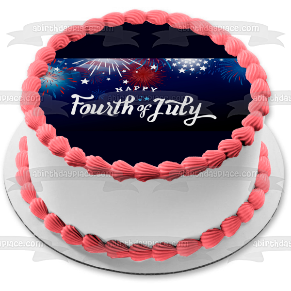 Feliz 4 de julio Estrellas y fuegos artificiales Imagen de decoración comestible para tarta ABPID57708 