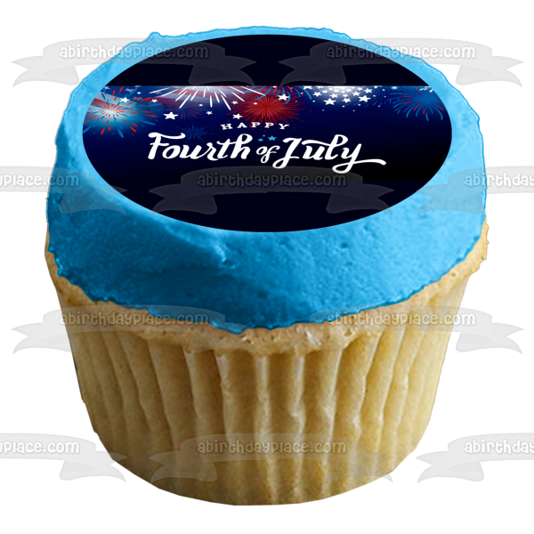 Feliz 4 de julio Estrellas y fuegos artificiales Imagen de decoración comestible para tarta ABPID57708 