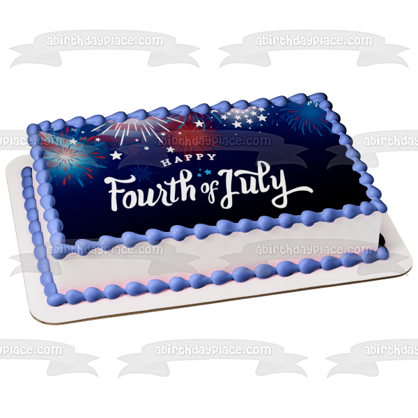 Feliz 4 de julio Estrellas y fuegos artificiales Imagen de decoración comestible para tarta ABPID57708 