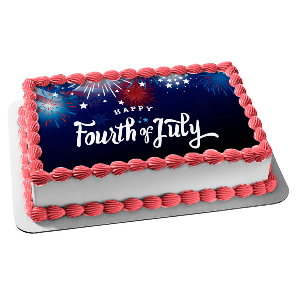 Feliz 4 de julio Estrellas y fuegos artificiales Imagen de decoración comestible para tarta ABPID57708 