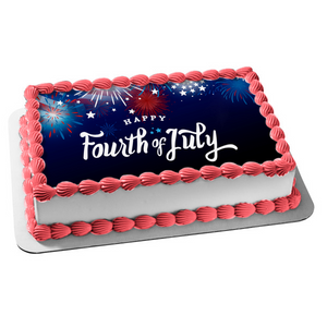 Happy Fourth of July Stars and Fireworks Edible Cake Topper Image ABPID57708