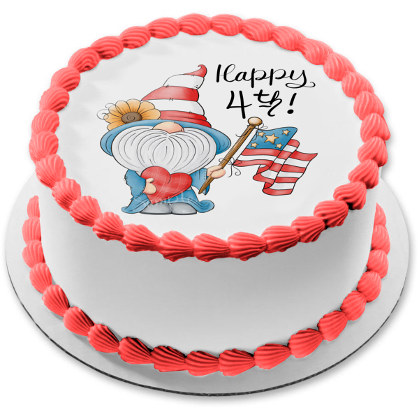 Happy 4th of July Gnome and the American Flag Edible Cake Topper Image ABPID57709