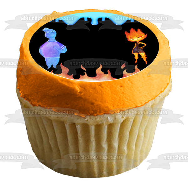 Elemental Wade and Ember Water Drips and Flames Edible Cake Topper Image ABPID57715
