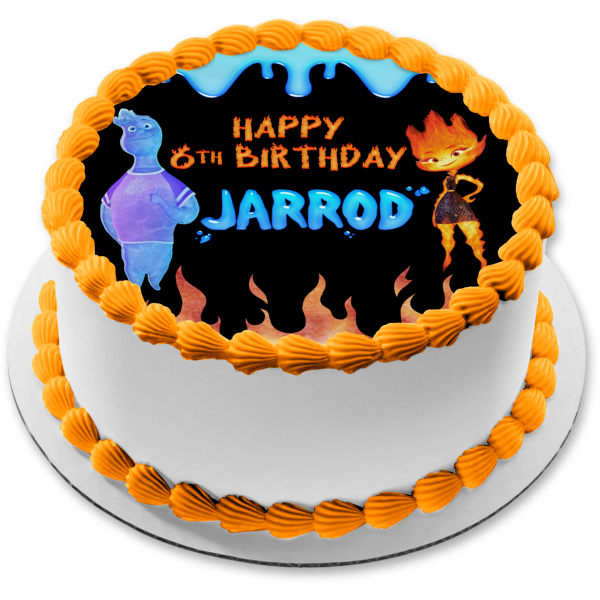 Elemental Wade and Ember Water Drips and Flames Edible Cake Topper Image ABPID57715