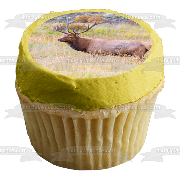 Elk Hunting Dry Grass Edible Cake Topper Image ABPID57716