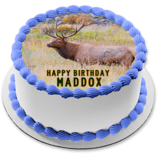 Elk Hunting Dry Grass Edible Cake Topper Image ABPID57716