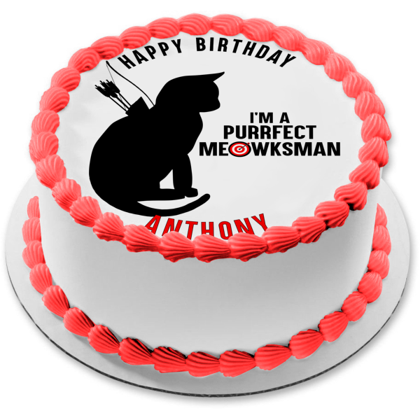Purrfect Meowksman Archer Cat Silhouette Dungeons and Dragons Edible Cake Topper Image ABPID57719