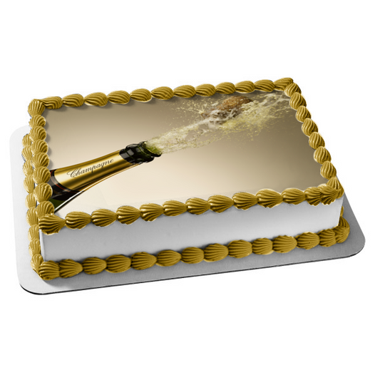 Champagne Bottle Popped Open Cork Flying Edible Cake Topper Image ABPID56206