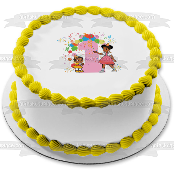 Gracie's Corner Gracie and Baby Sister First Birthday Edible Cake Topper Image ABPID57729