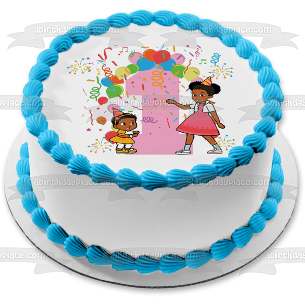Gracie's Corner Gracie and Baby Sister First Birthday Edible Cake Topper Image ABPID57729