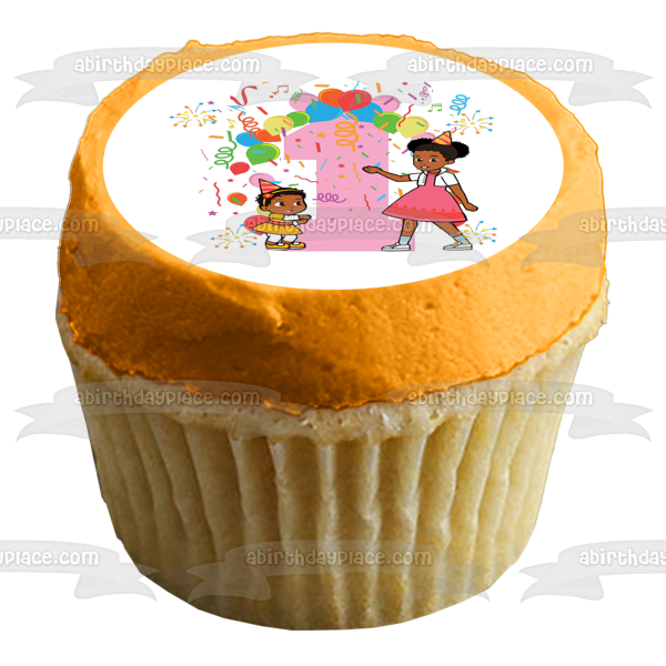 Gracie's Corner Gracie and Baby Sister First Birthday Edible Cake Topper Image ABPID57729