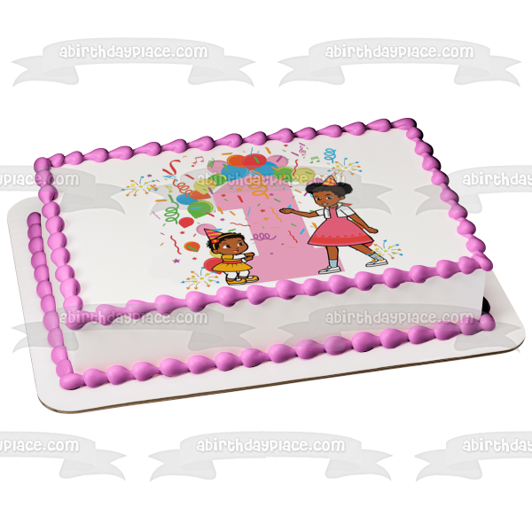 Gracie's Corner Gracie and Baby Sister First Birthday Edible Cake Topper Image ABPID57729