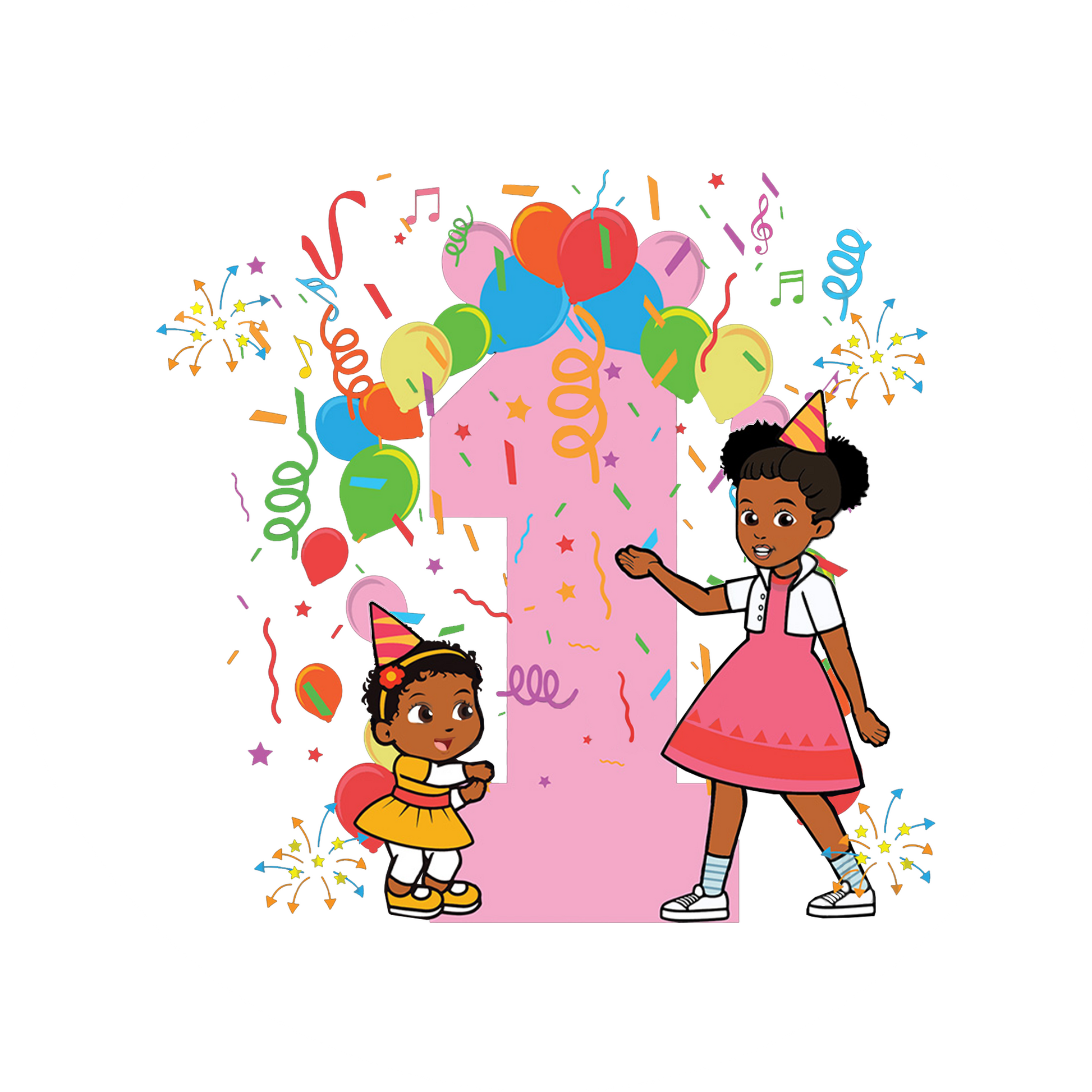 Gracie's Corner Gracie and Baby Sister First Birthday Edible Cake Topper Image ABPID57729