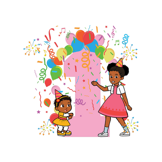Gracie's Corner Gracie and Baby Sister First Birthday Edible Cake Topper Image ABPID57729