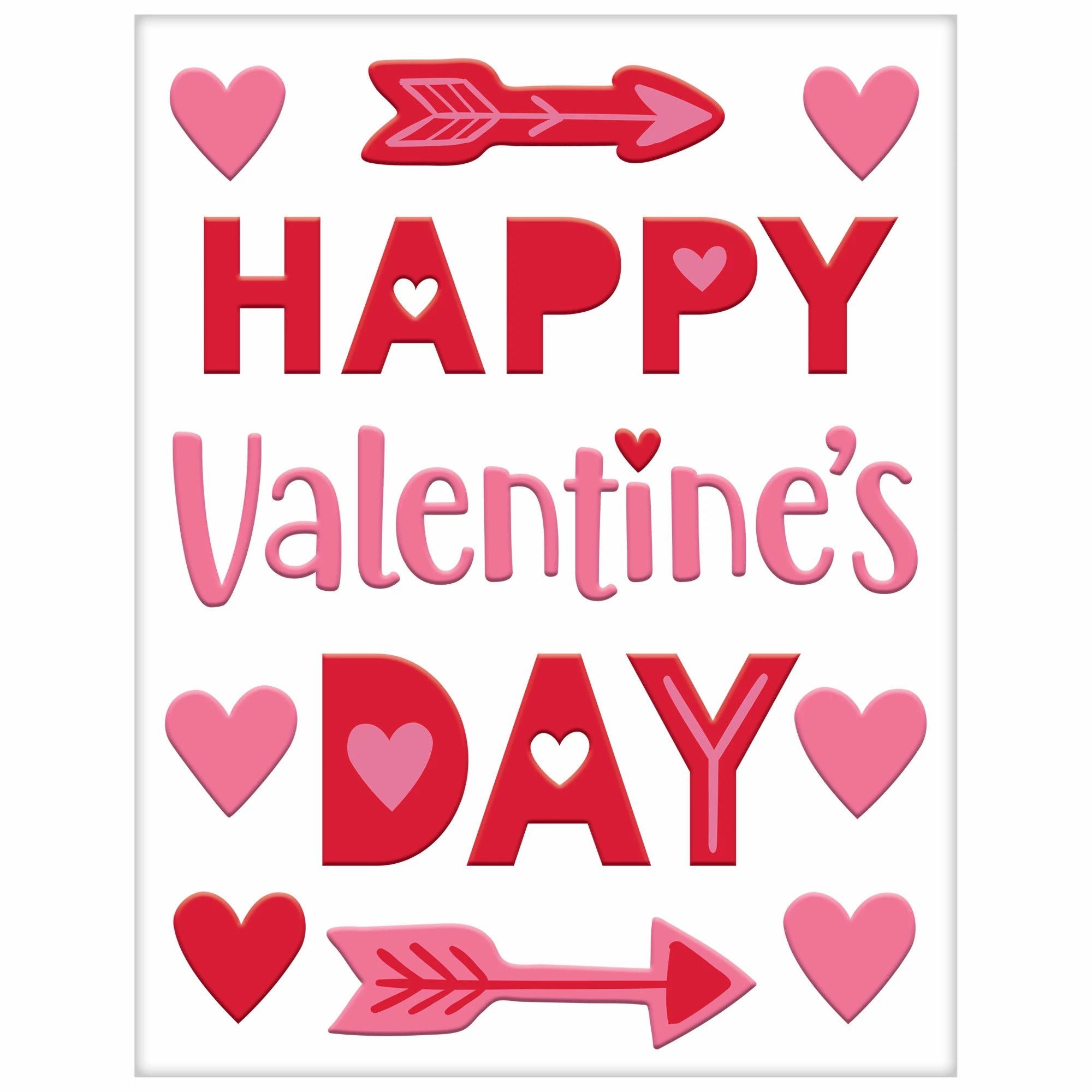 "Happy Valentine's Day" text Gel Clings pink hearts cupid's arrows
