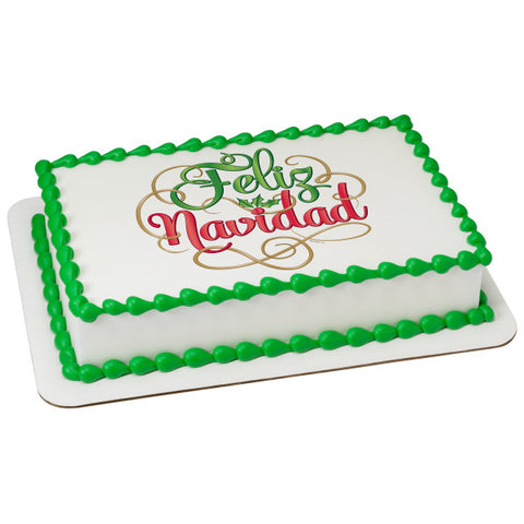 Classic Feliz Navidad Edible Cake Topper Image