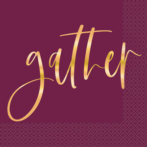 Modern Thanksgiving "Gather" Luncheon Napkins, 20ct - Foil Stamped