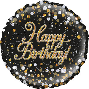 Sparkling Fizz Birthday Black & Gold Holographic 18" Foil Balloon, 1ct
