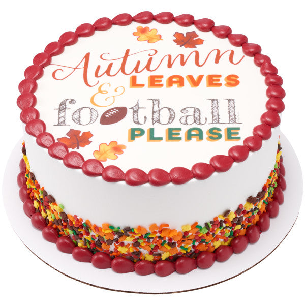 Autumn Leaves & Football Please Edible Cake Topper Image
