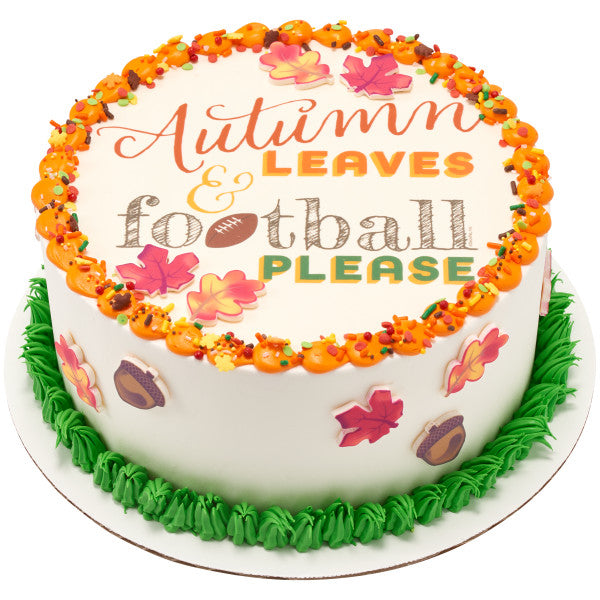 Autumn Leaves & Football Please Edible Cake Topper Image