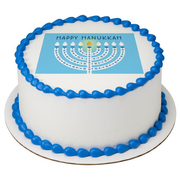 Happy Hanukkah Menorah Edible Cake Topper Image