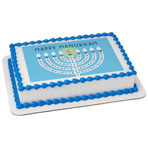 Happy Hanukkah Menorah Edible Cake Topper Image