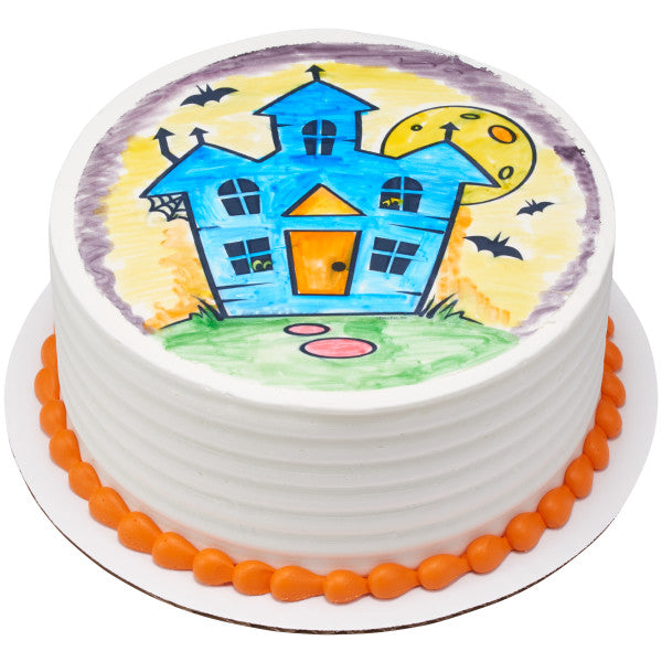 Paintable Haunted House Edible Cake Topper Image