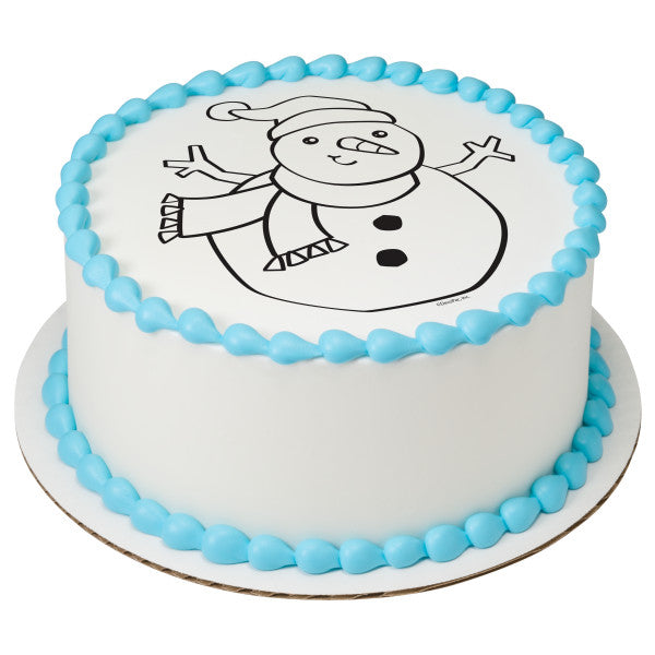 Paintable Winter Snowman Edible Cake Topper Image