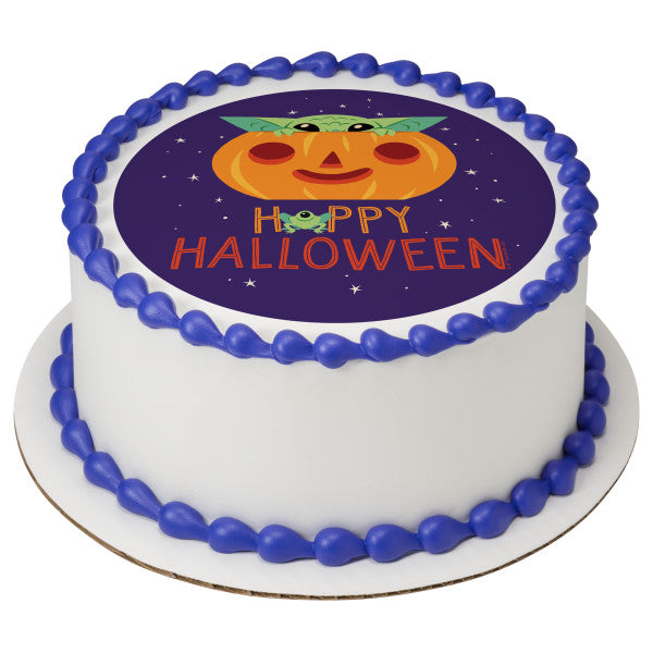 Star Wars™ The Mandalorian Grogu Happy Halloween Edible Cake Topper Image