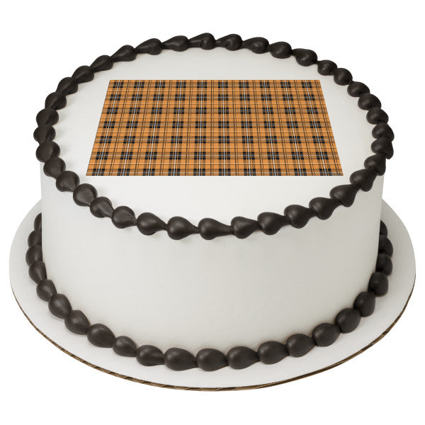 Orange Plaid Edible Cake Topper Image
