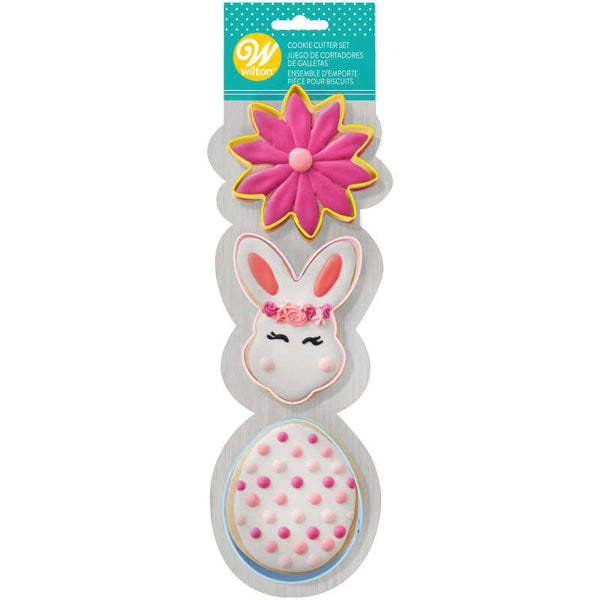 Easter Flower, Bunny and Egg Metal Cookie Cutter Set, 3-Piece