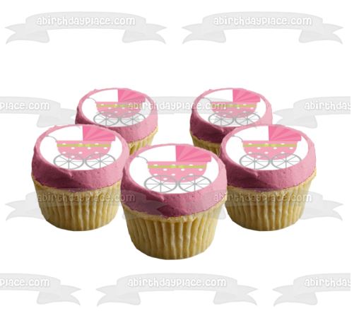 Baby Shower Blue and Pink Strollers Edible Cake Topper Image ABPID13212