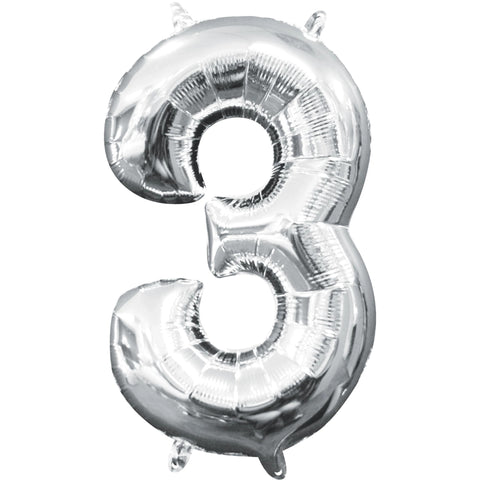 Balloon Air-Filled Number "3"- Silver