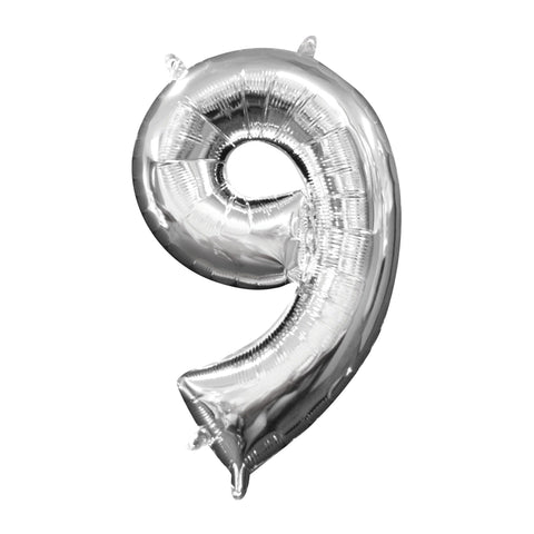 16" Balloon Number "9"- Silver, 1ct