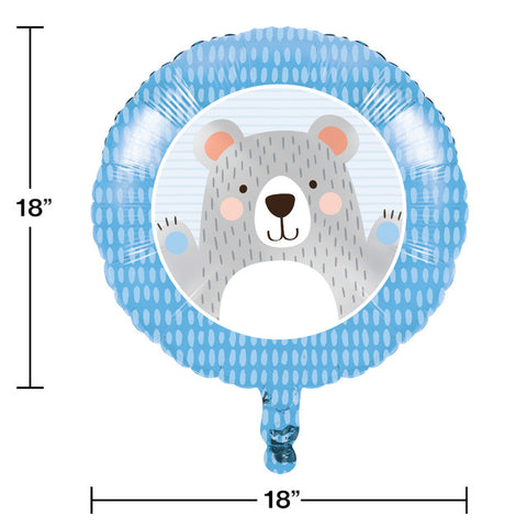 Blue Birthday Bear 18" Metallic Balloon