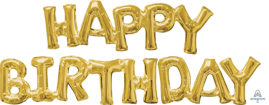 Happy Birthday Gold Block Phrase 44" Balloon Kit