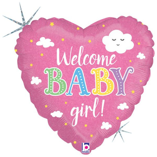 18" Welcome Baby Girl Holographic Balloon