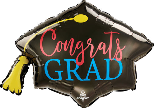 31" Shaped Congrats Grad Cap Red & Blue Balloon