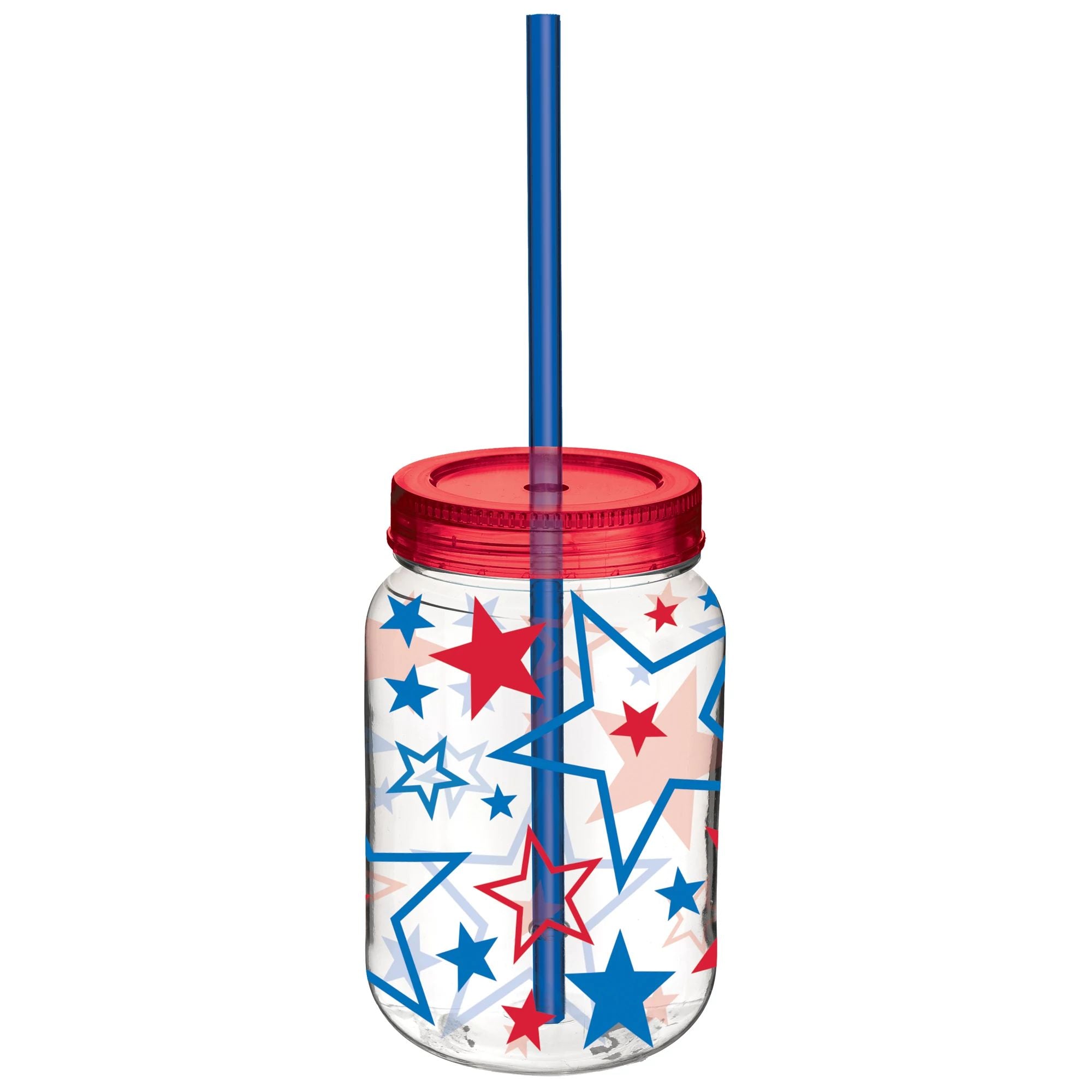 Patriotic Plastic Mason Cup with Straw, 1ct
