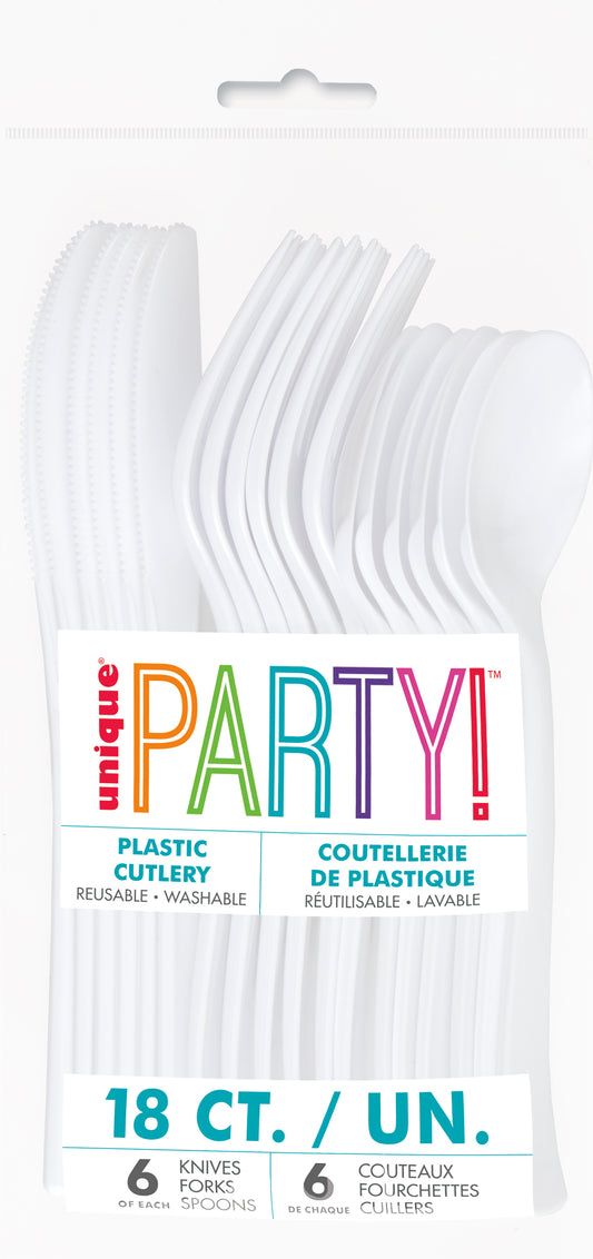 White Solid Assorted Plastic Cutlery, 18ct