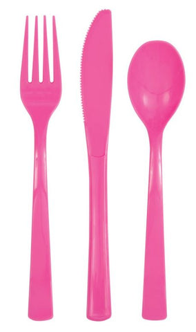 Hot Pink Solid Assorted Plastic Cutlery, 18ct