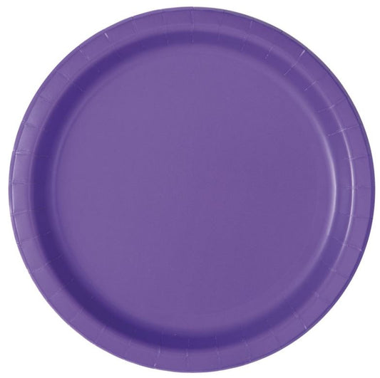 Platos llanos redondos sólidos de color morado neón, 9", 8 unidades
