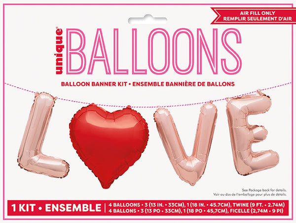 Rose Gold "LOVE" Foil Balloon Banner Kit with Heart, 9 ft